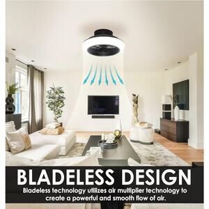 18'' Modern Low Profile Ceiling Fan with Lights Remote LED 3 Colors Bladeless